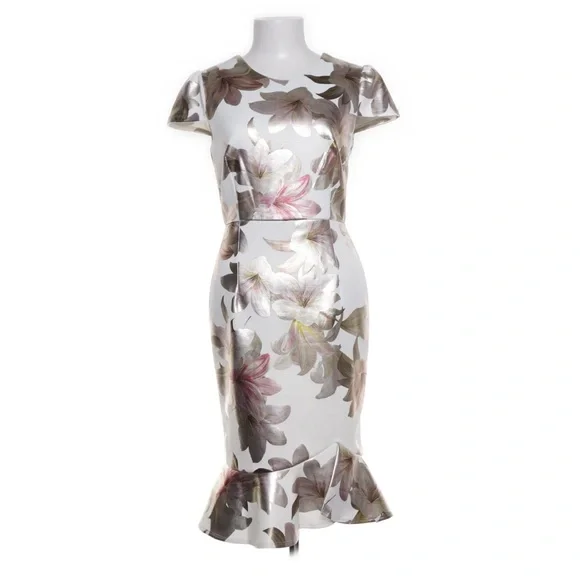 Alexa B Nites Floral Cocktail Dress with Metallic Color Flowers - Picture 3 of 10